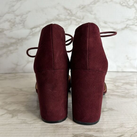 Unisa ladies burgundy ankle tie suede block heels size 8.5m - Picture 7 of 10